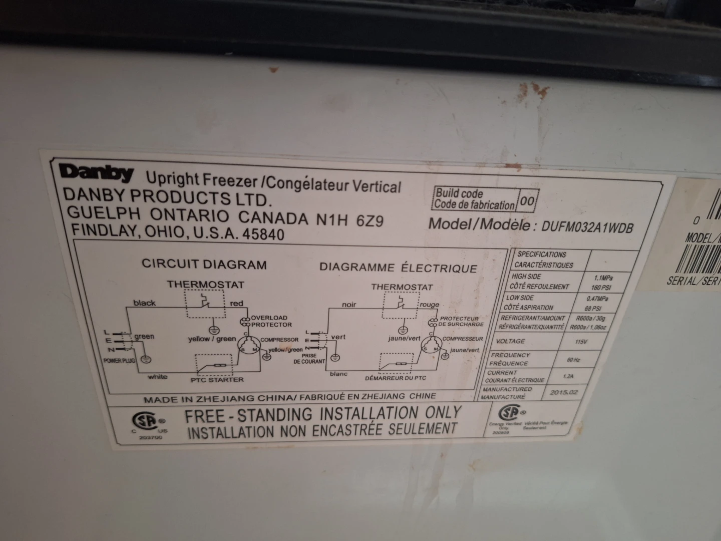 Danby Upright Freezer DUFM032A1WDB - photo 2