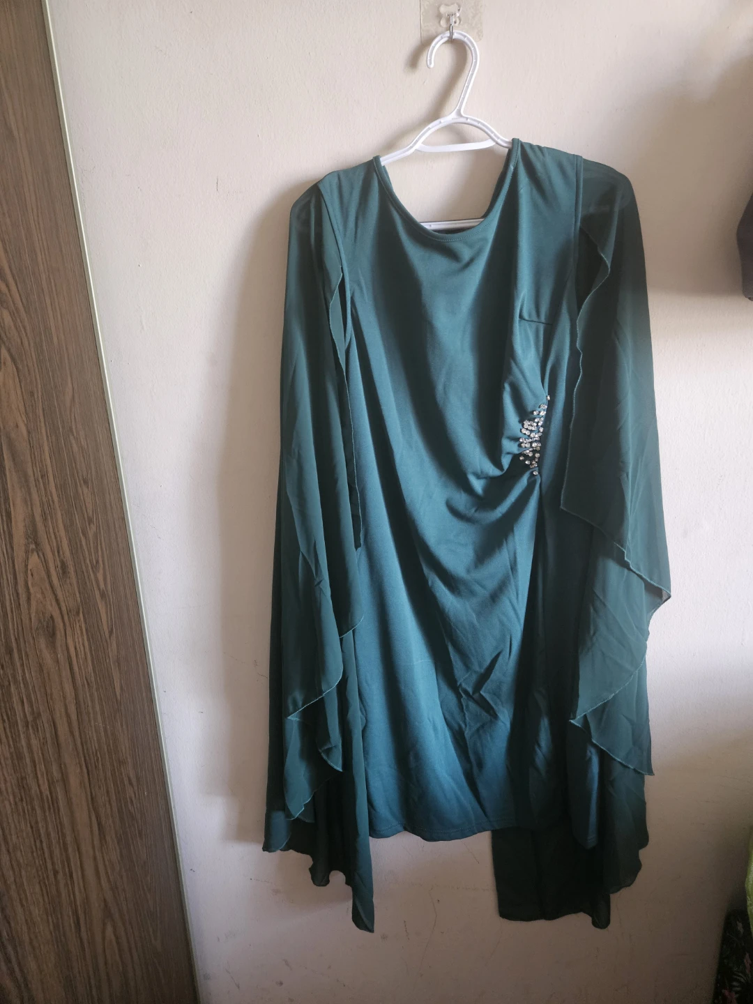Women's Teal Embellished Cape Dress