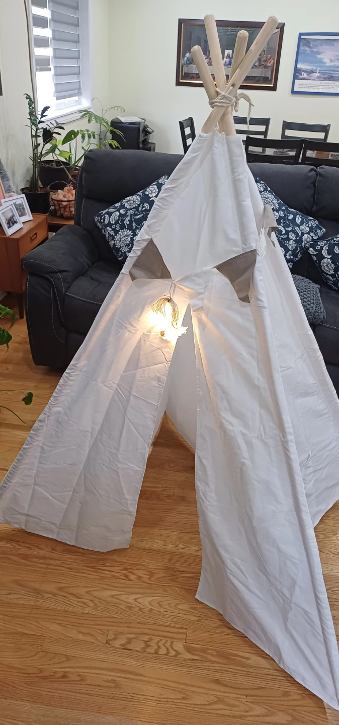 White Cotton Teepee Tent with Lights and Banner - photo 4