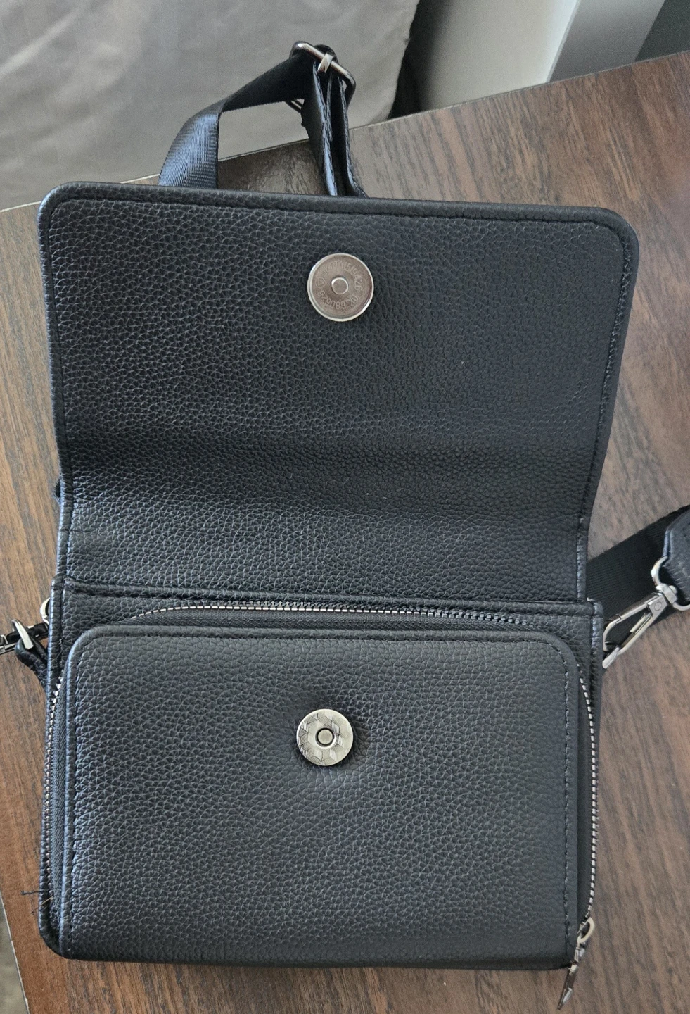 Black Faux Leather Crossbody Bag with Zipper Pockets - photo 3