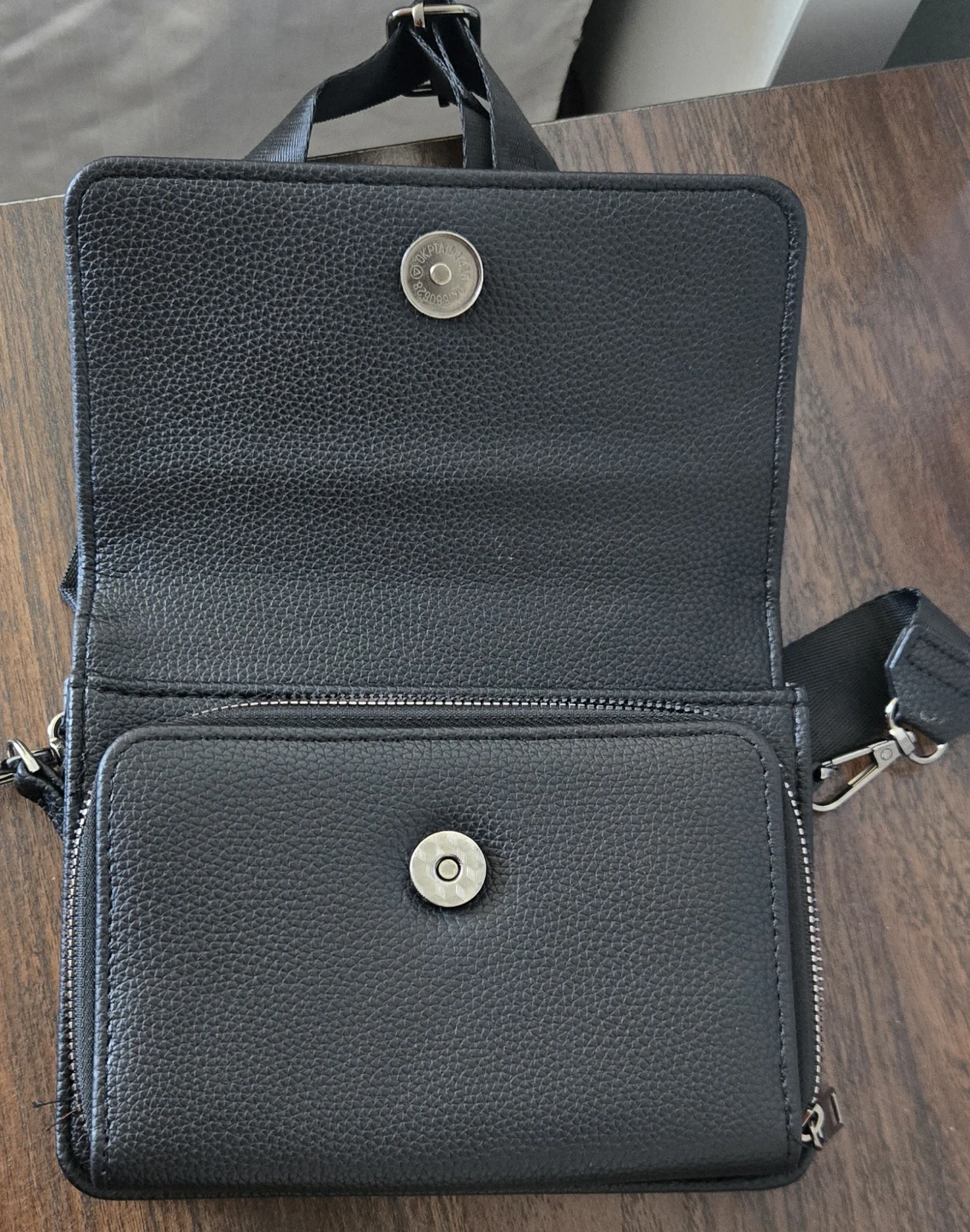 Black Faux Leather Crossbody Bag with Zipper Pockets - photo 4