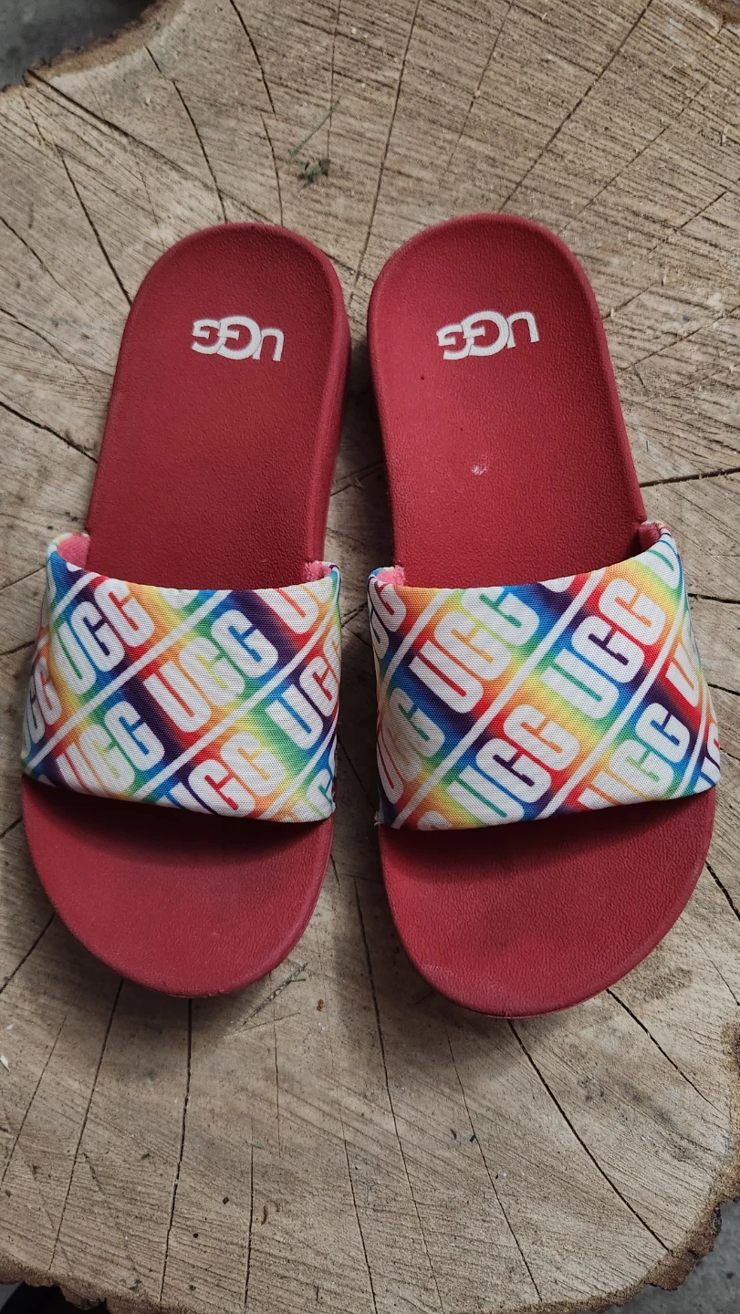 UGG Slides Rainbow Logo Red