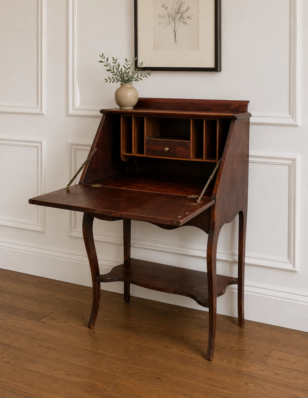 Antique Solid Mahogony Drop Front Secretary Desk