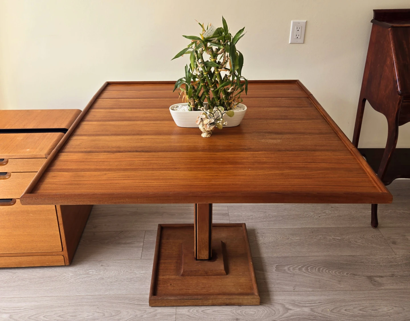 3 In 1 MCM Solid Teak Covertible Dining To Console/Coffee Table