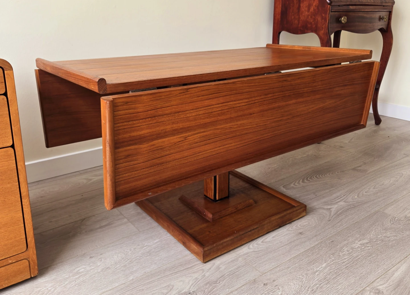 3 In 1 MCM Solid Teak Covertible Dining To Console/Coffee Table - photo 3