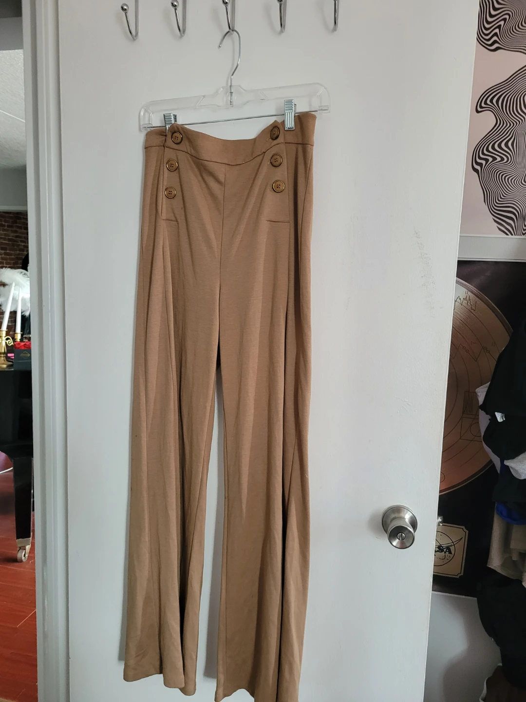Camel High Waisted Flare Pants - long