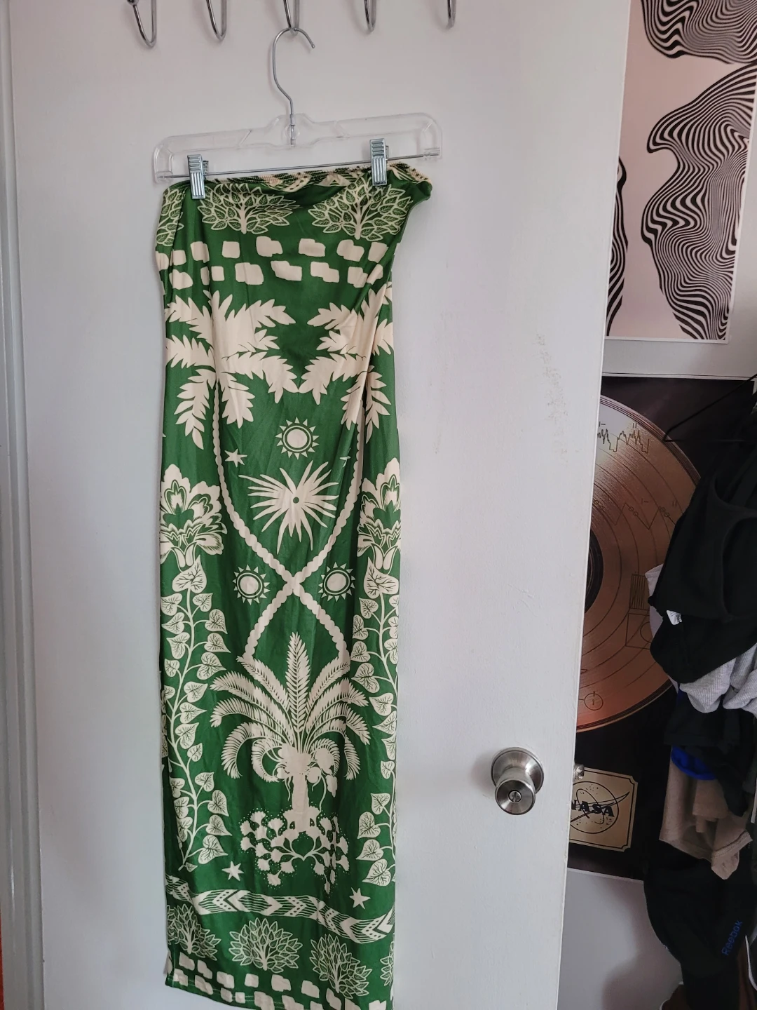 Green & Cream Floral Print Maxi Dress
