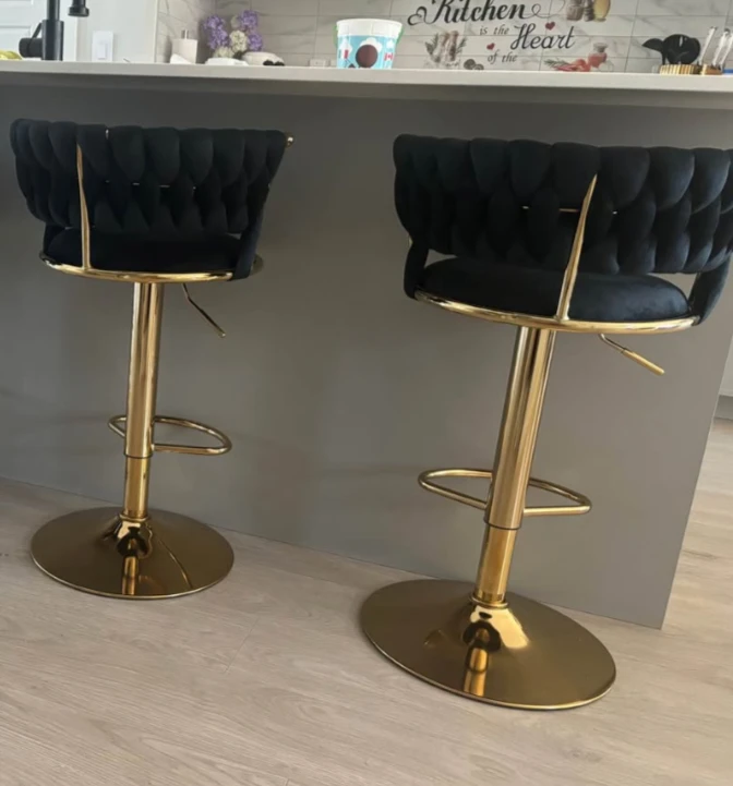 Brand new Black Velvet Bar Stools with Gold Base (Set of 2) - photo 2