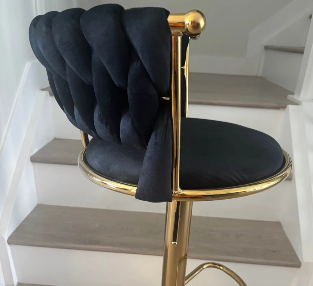 Brand new Black Velvet Bar Stools with Gold Base (Set of 2) - photo 3