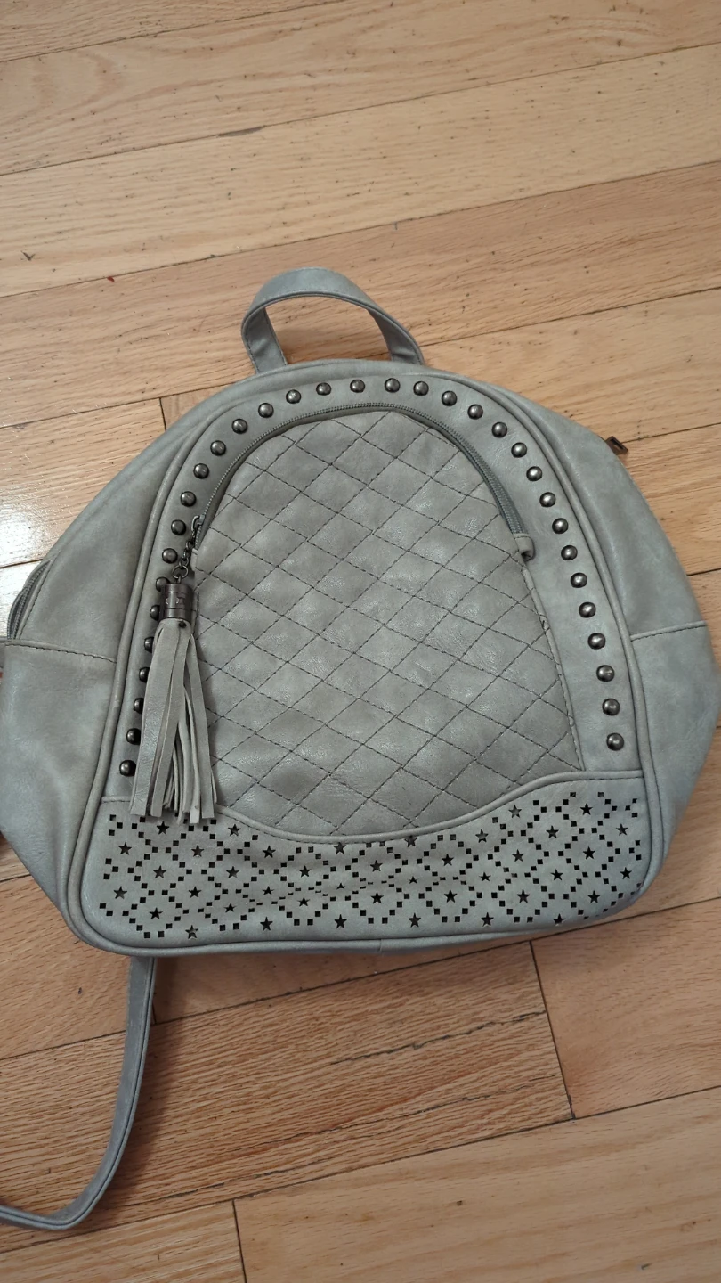 Grey Faux Leather Backpack