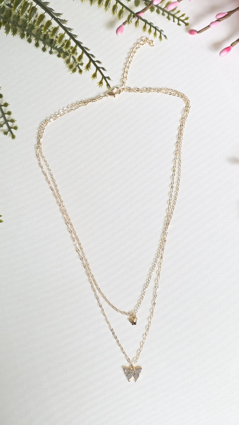 Layered Gold Necklace with Butterfly Pendant - photo 2