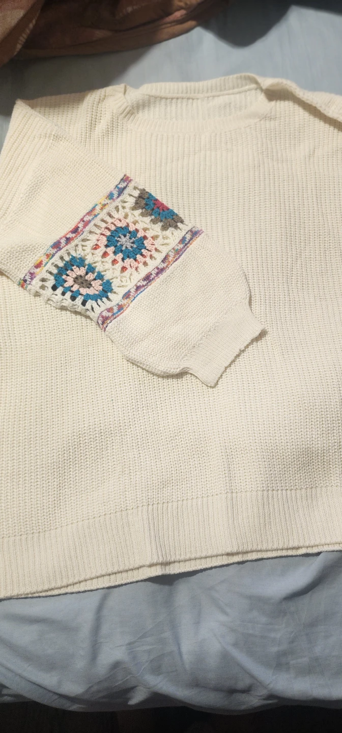 Bloomchic Cream Sweater with Crochet Sleeve Detail - photo 3