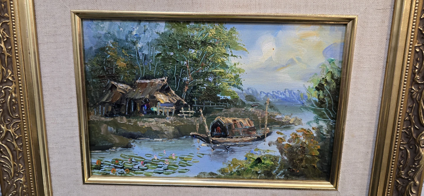 Vintage Mid-Century Asian Oil Paintings - Framed, 1960s. - photo 2
