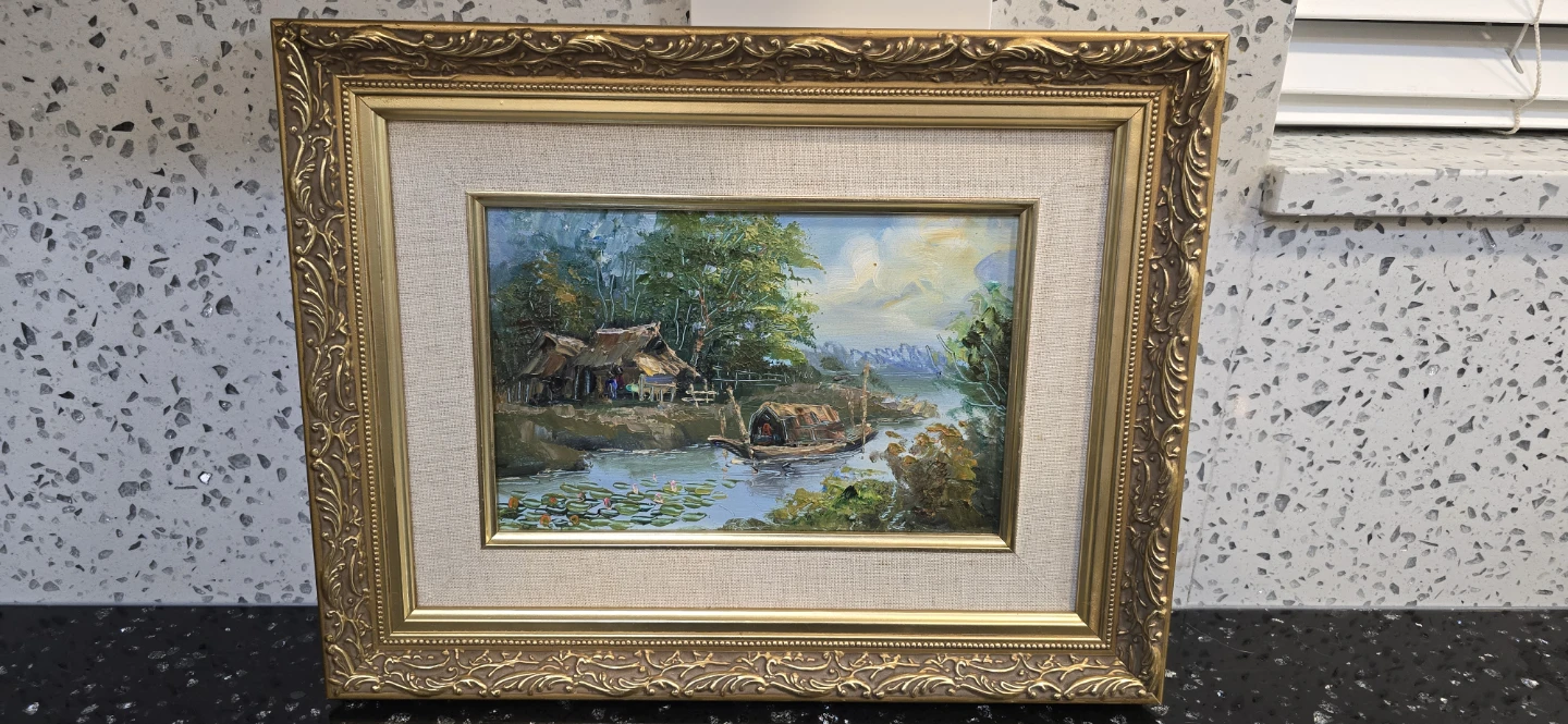 Vintage Mid-Century Asian Oil Paintings - Framed, 1960s. - photo 3