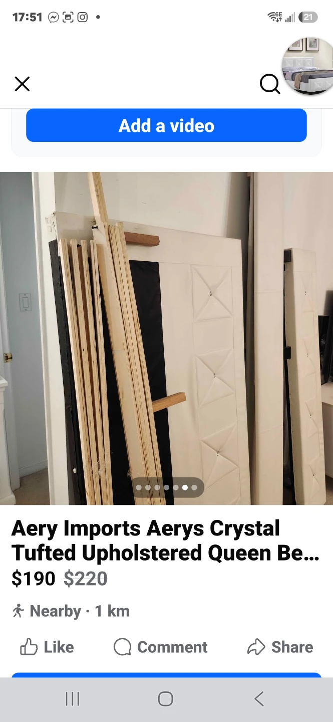 Aery Imports Aerys Crystal Tufted Queen Bed Frame
