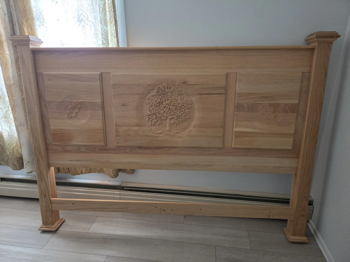 Solid Wood Headboard with Tree Carving