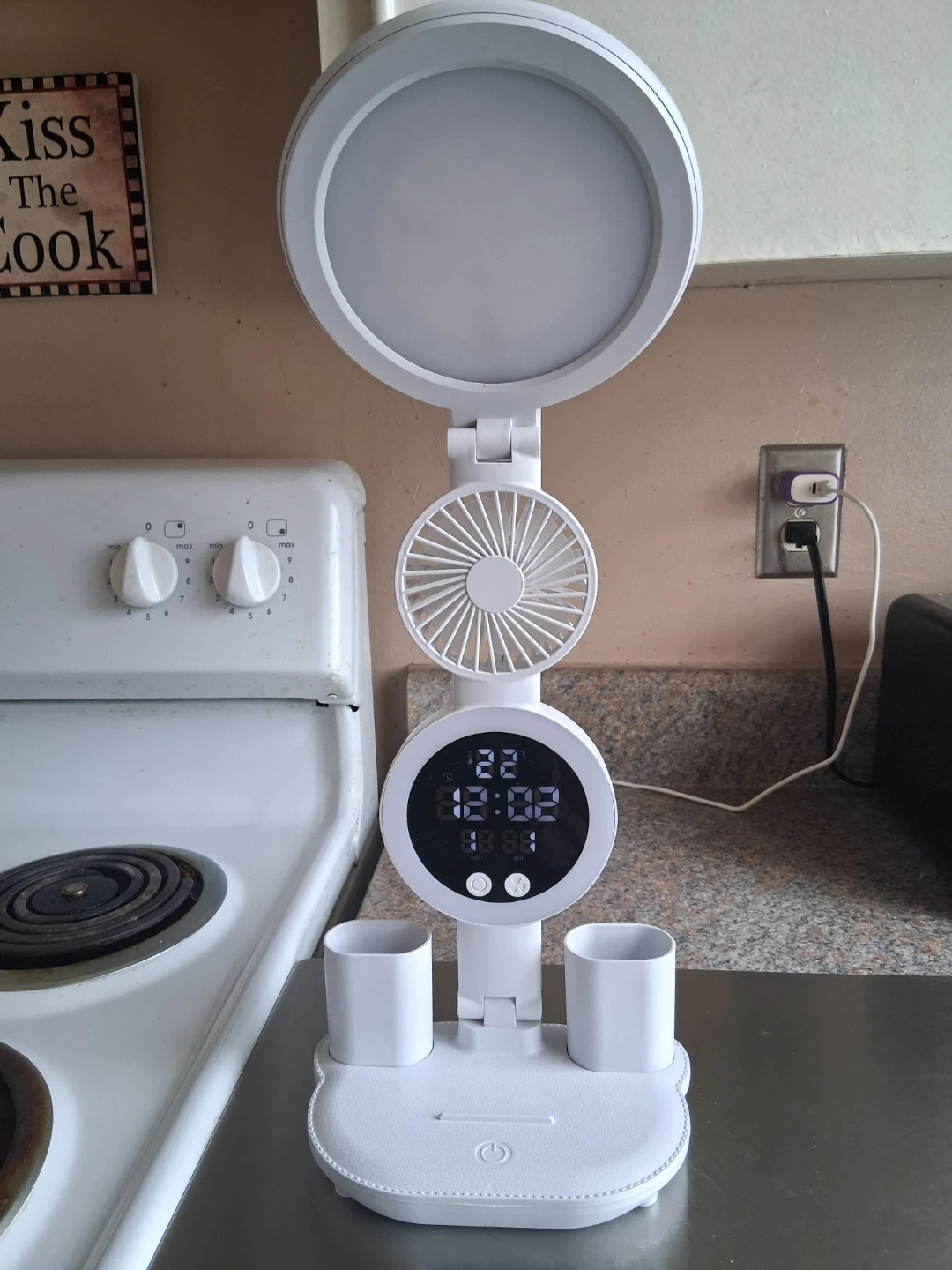 Brand new White Desk Lamp with Fan and Clock