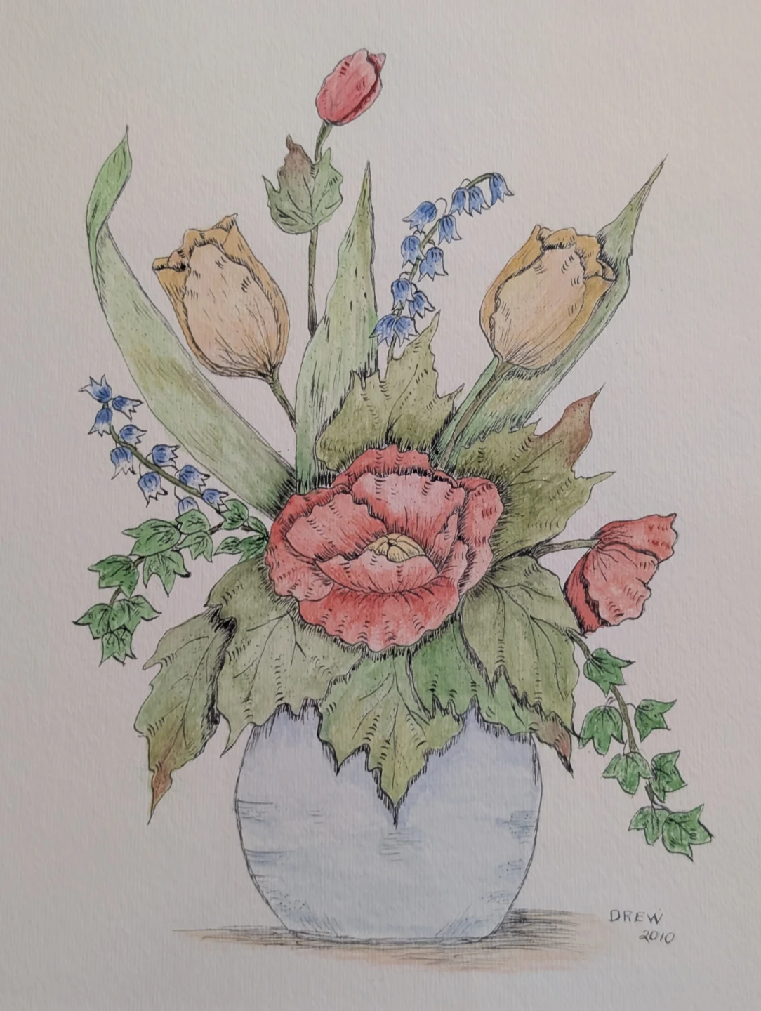 Bouquet Watercolour Painting 2010 Framed - photo 2