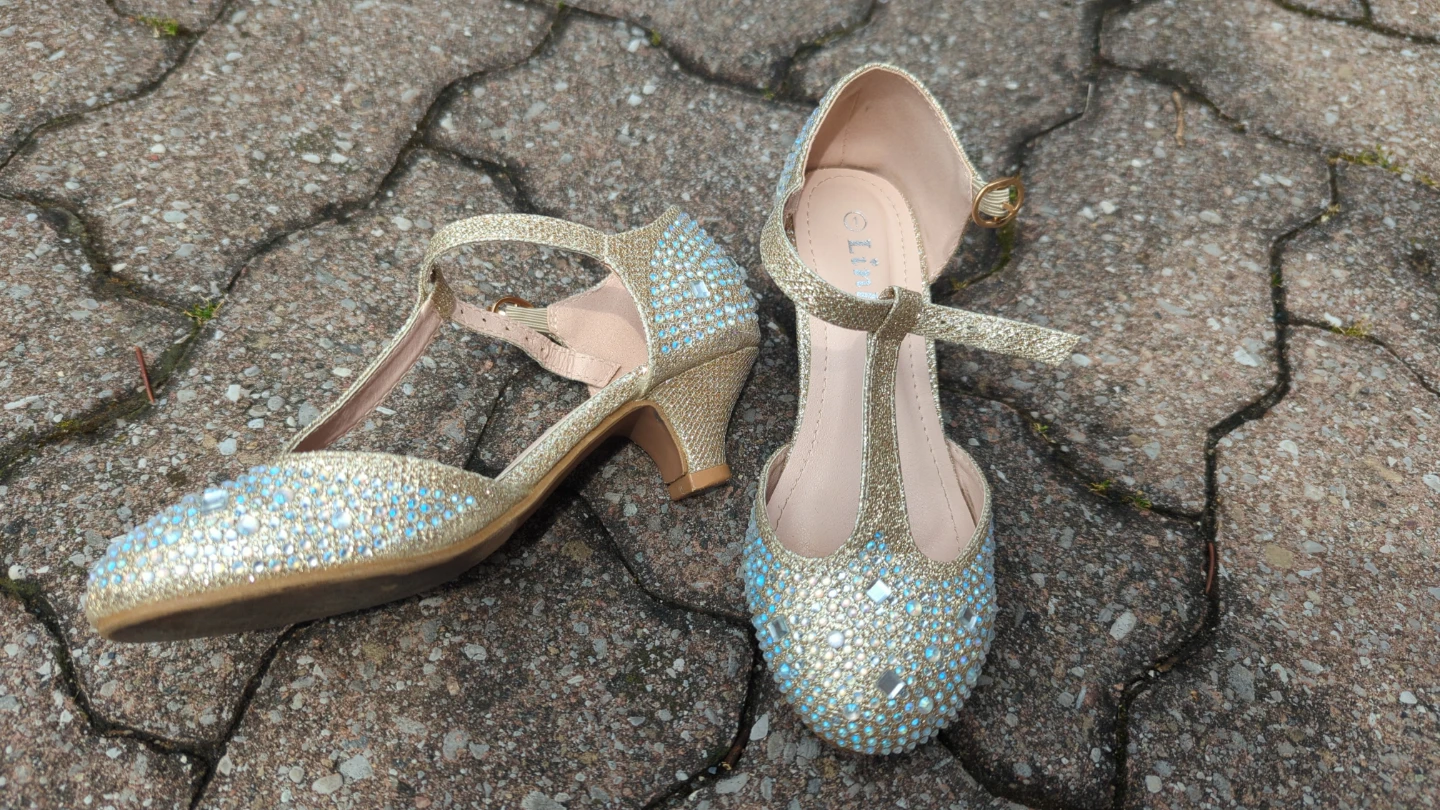 Link Girls Gold Glitter Rhinestone Dress Shoes