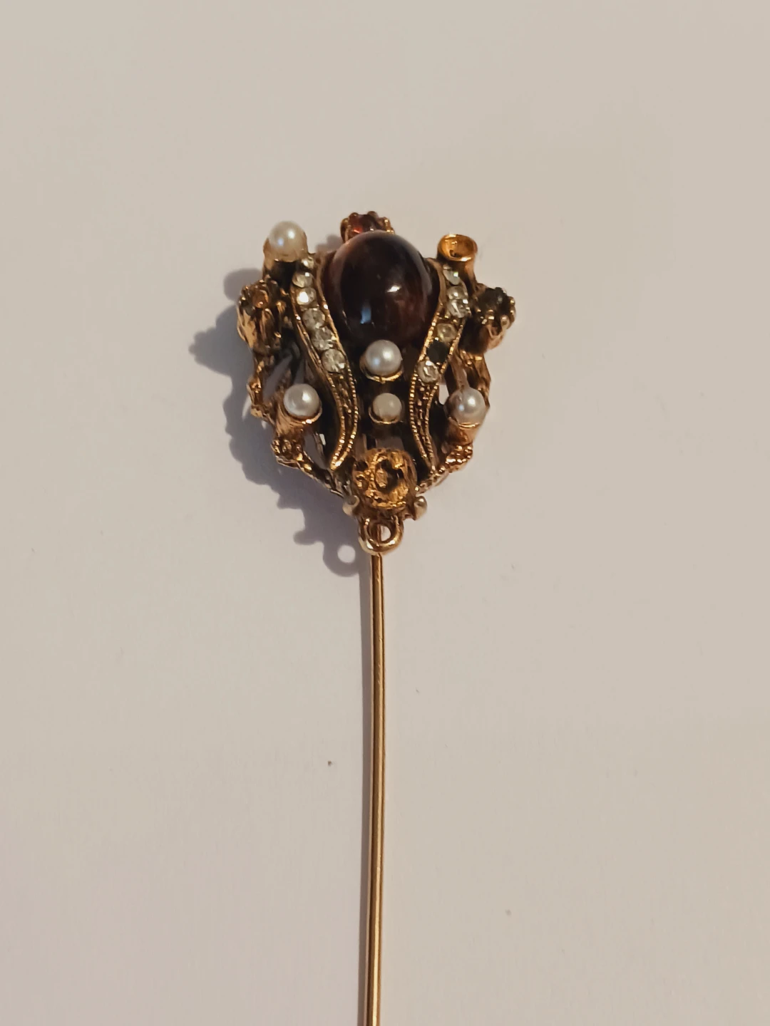 Gorgeous Antique Hat Pin with Garnet Gemstone & Pearls