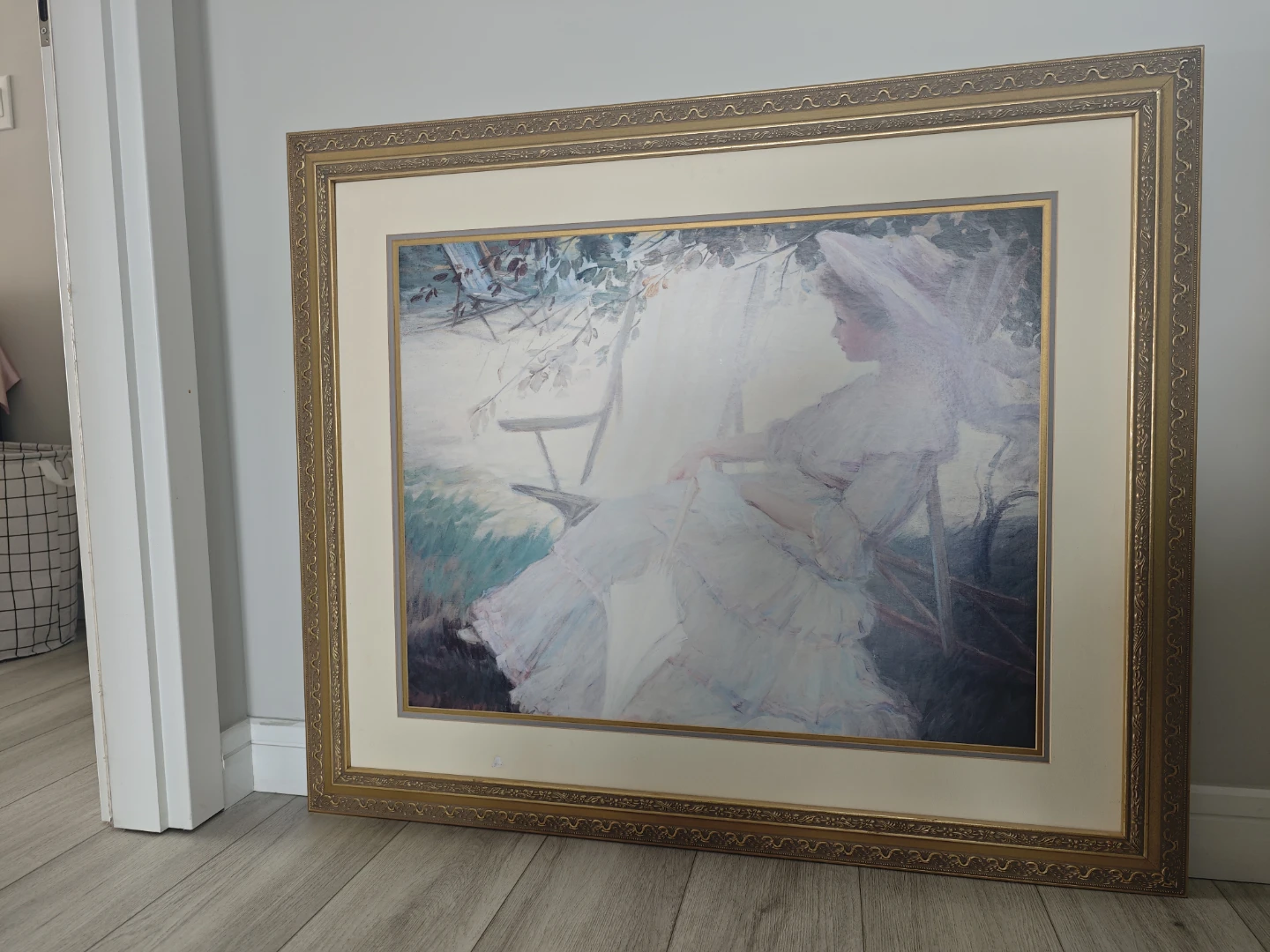 Framed Painting of Woman in Victorian Dress
