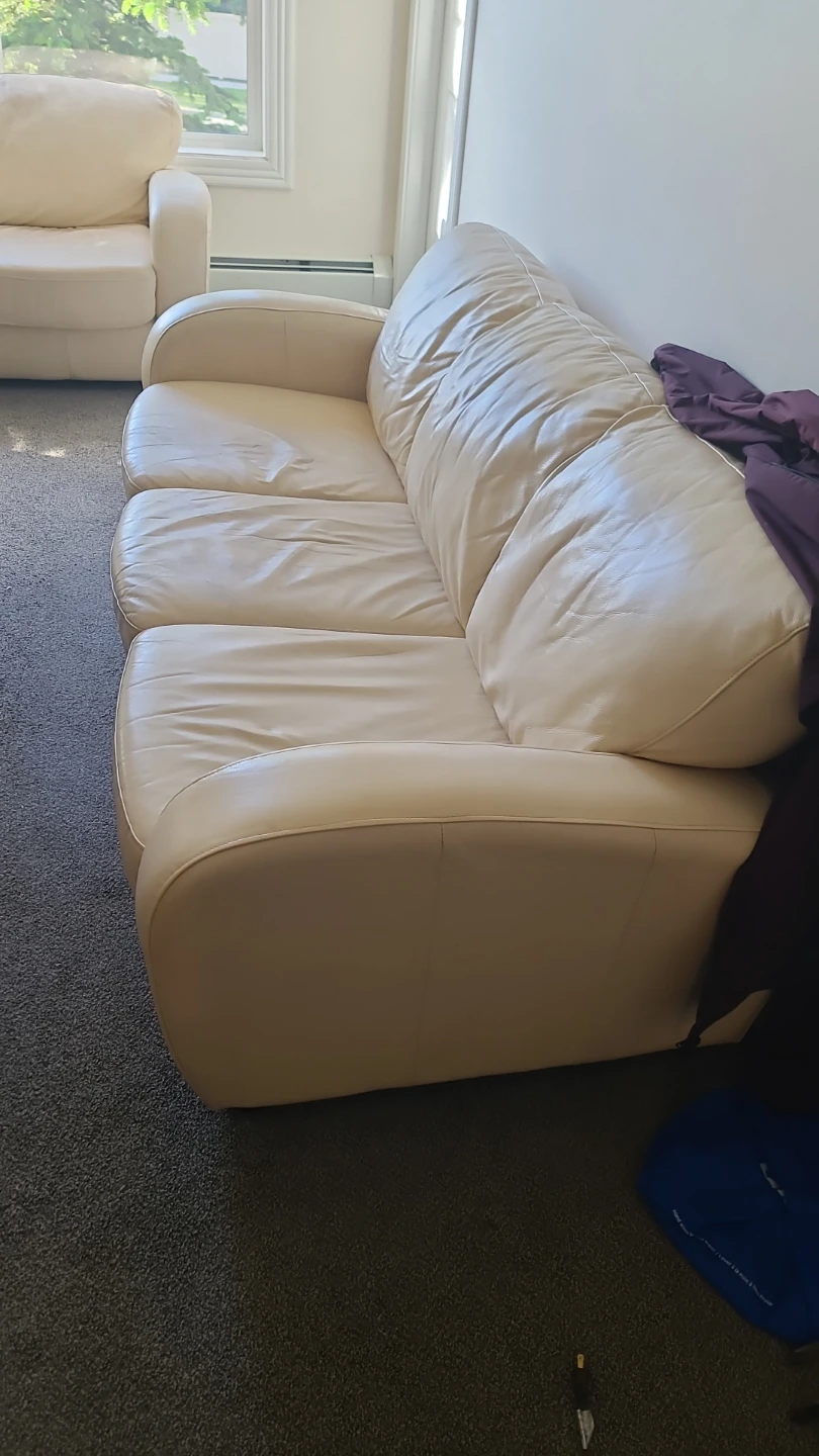 Cream Leather Sofa and Loveseat Set