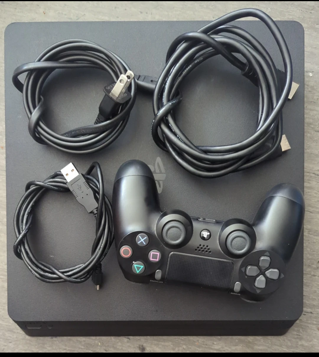 PlayStation 4 Slim Console with Controller and Cables