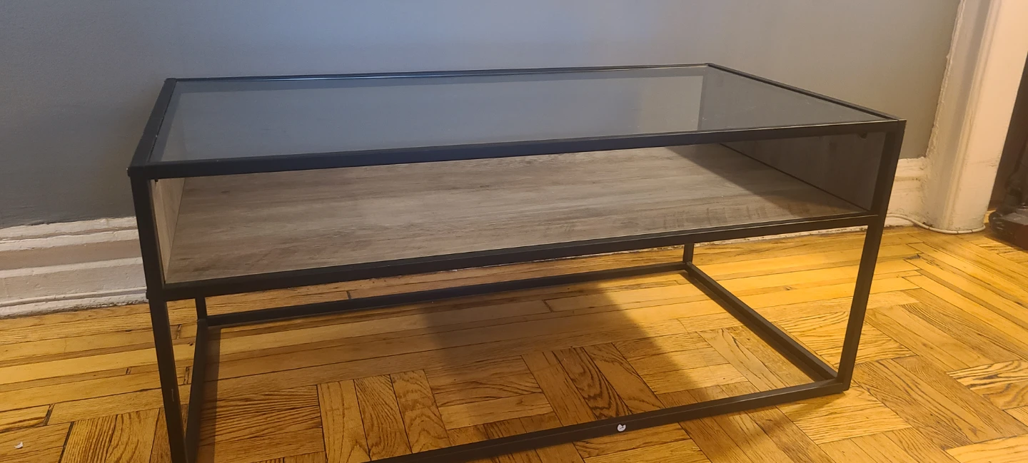 Modern Coffee Table - Glass Top with Wood Shelf
