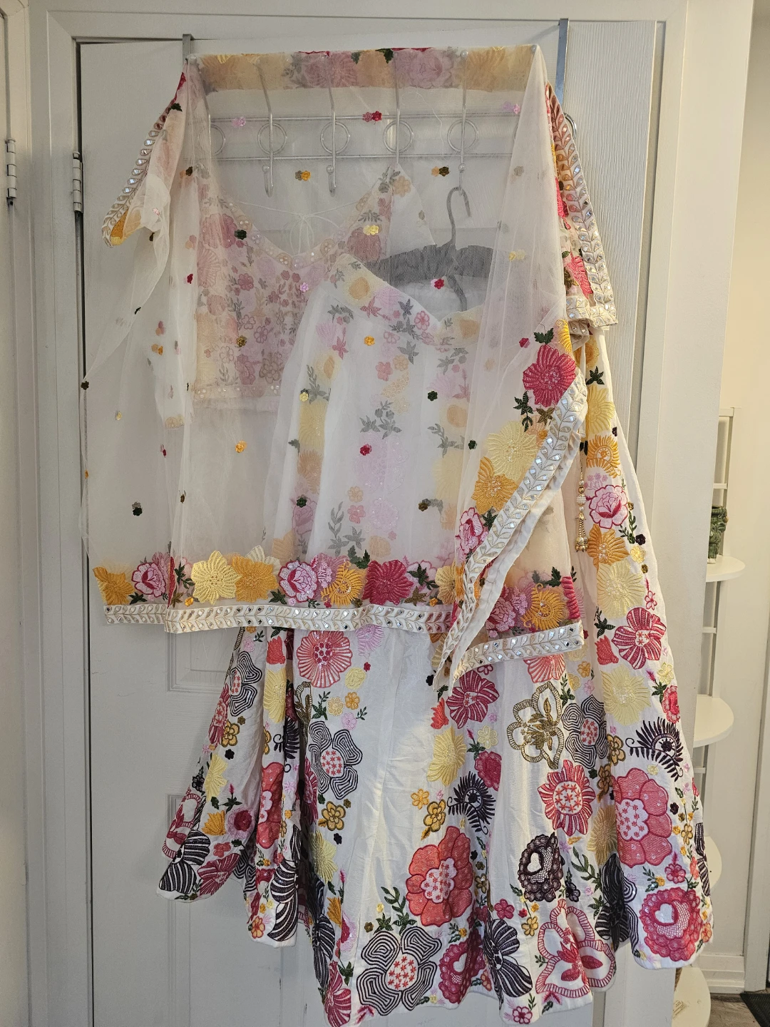 White Embroidered Lehenga Choli Set with Dupatta