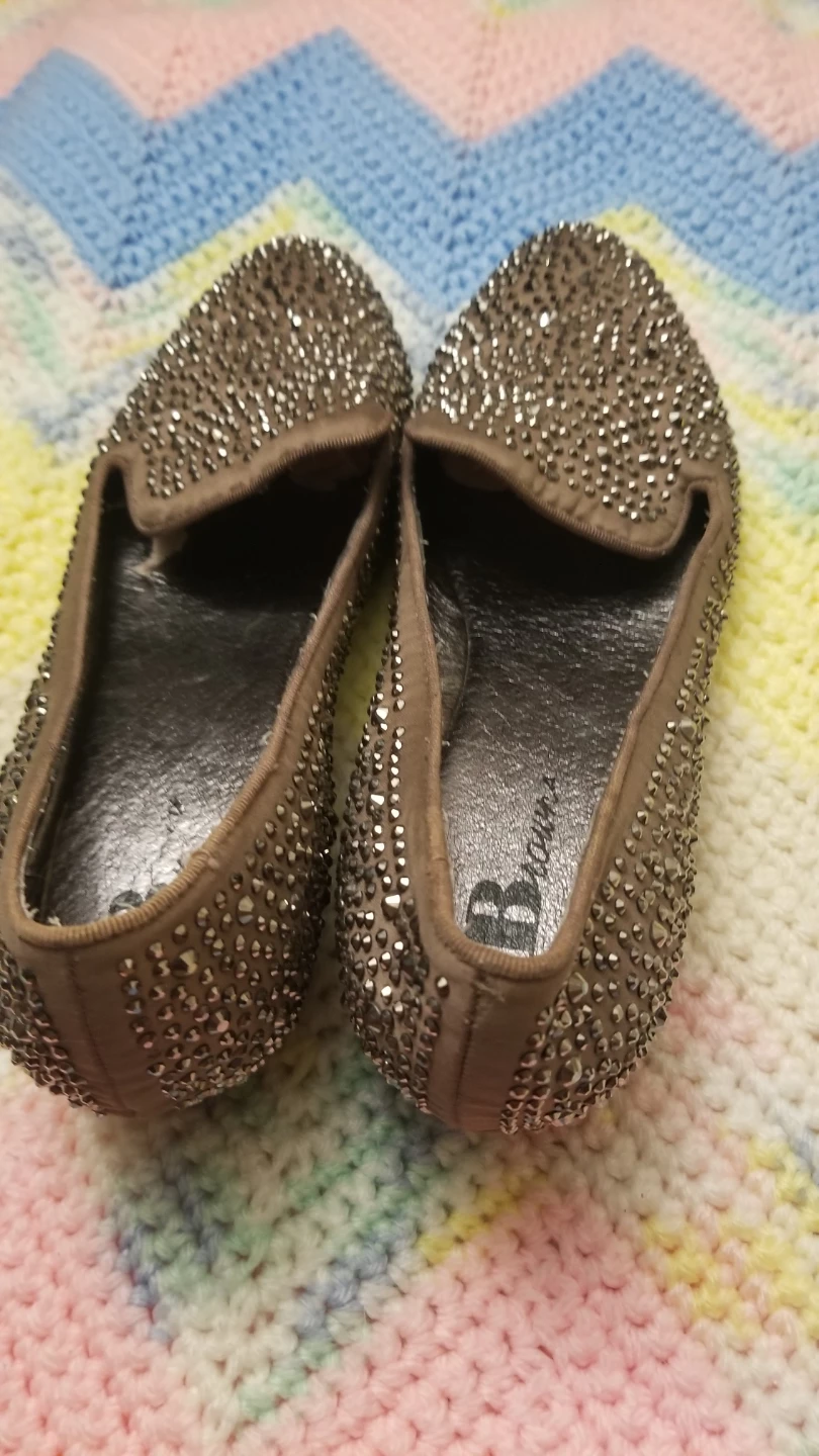 BROWNS Taupe Rhinestone Loafers US7 - photo 3