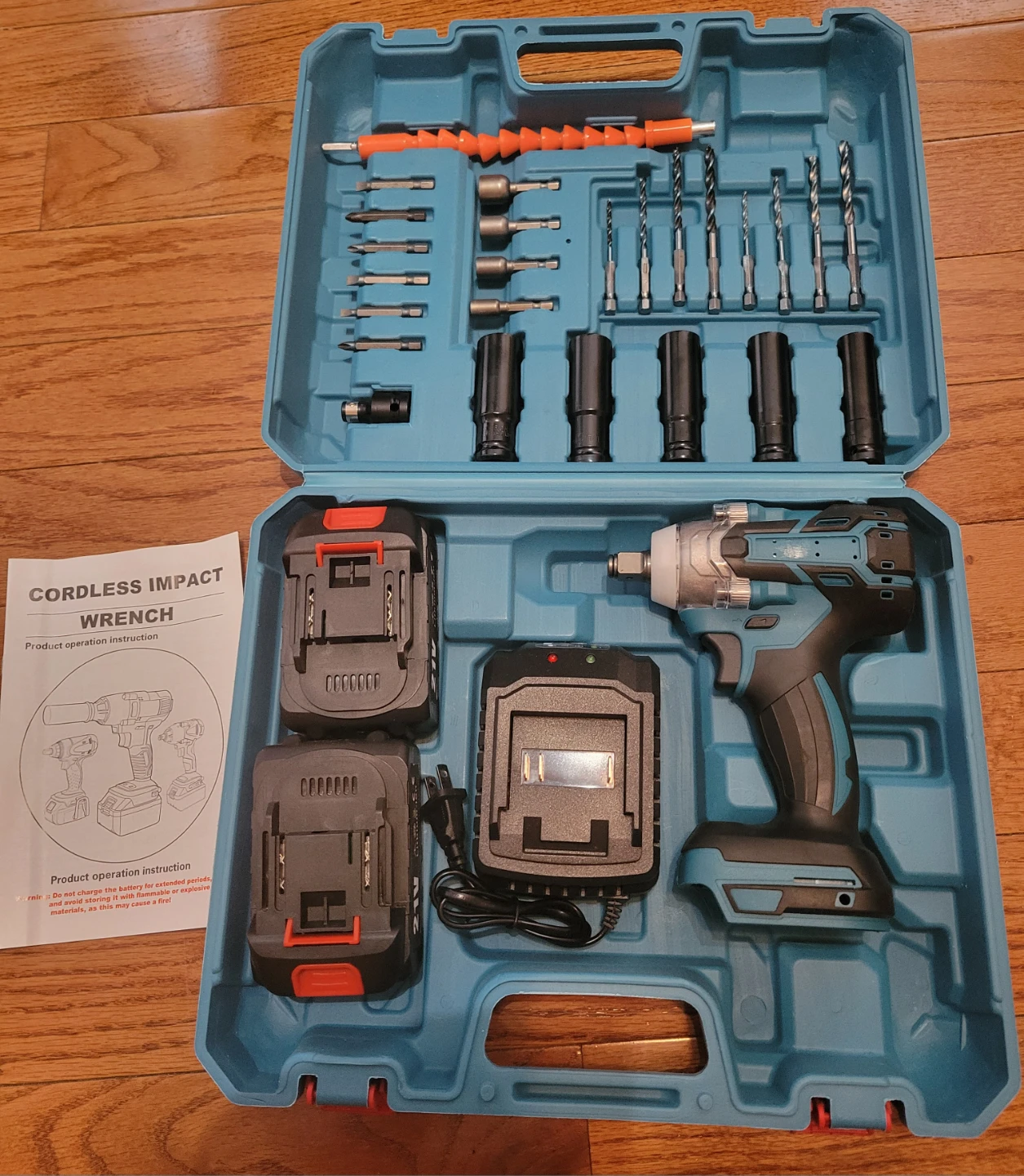 NEW Cordless Impact Wrench Set with Batteries and Accessories