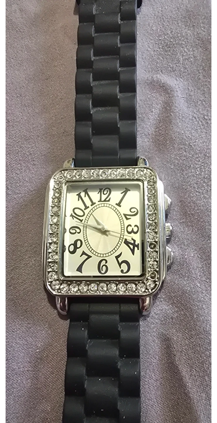 Women's Fashion Watch - Rhinestone Square Face - Black Band - photo 2
