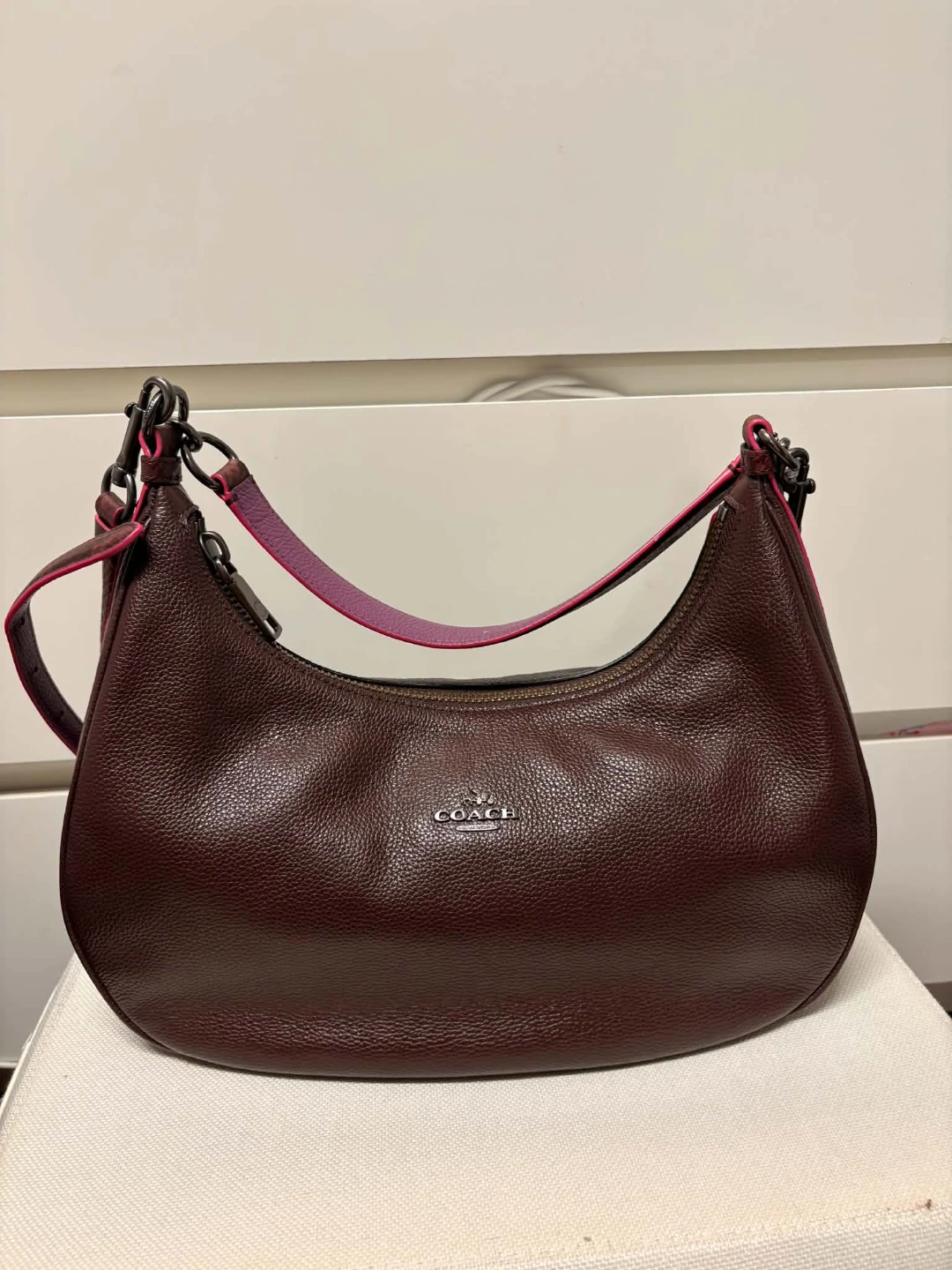 Coach Harley East West Pebble Leather Hobo Oxblood