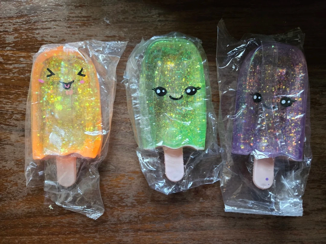 Glitter Popsicle Squeeze Toys - Orange, Green, Purple