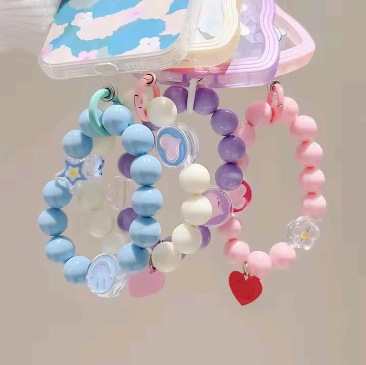 New!!! Light Blue Beaded Bracelet with Star and Smiley Charm