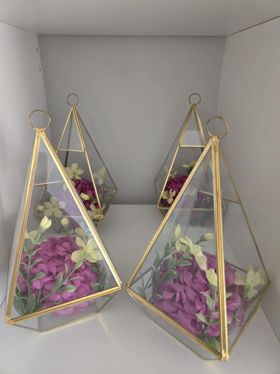 Set of 4 decoration Geometric Terrarium with Artificial Flowers