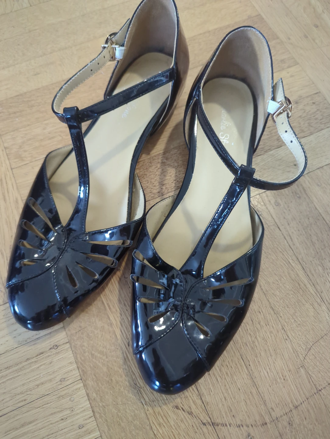 Black Patent T-Strap Flats