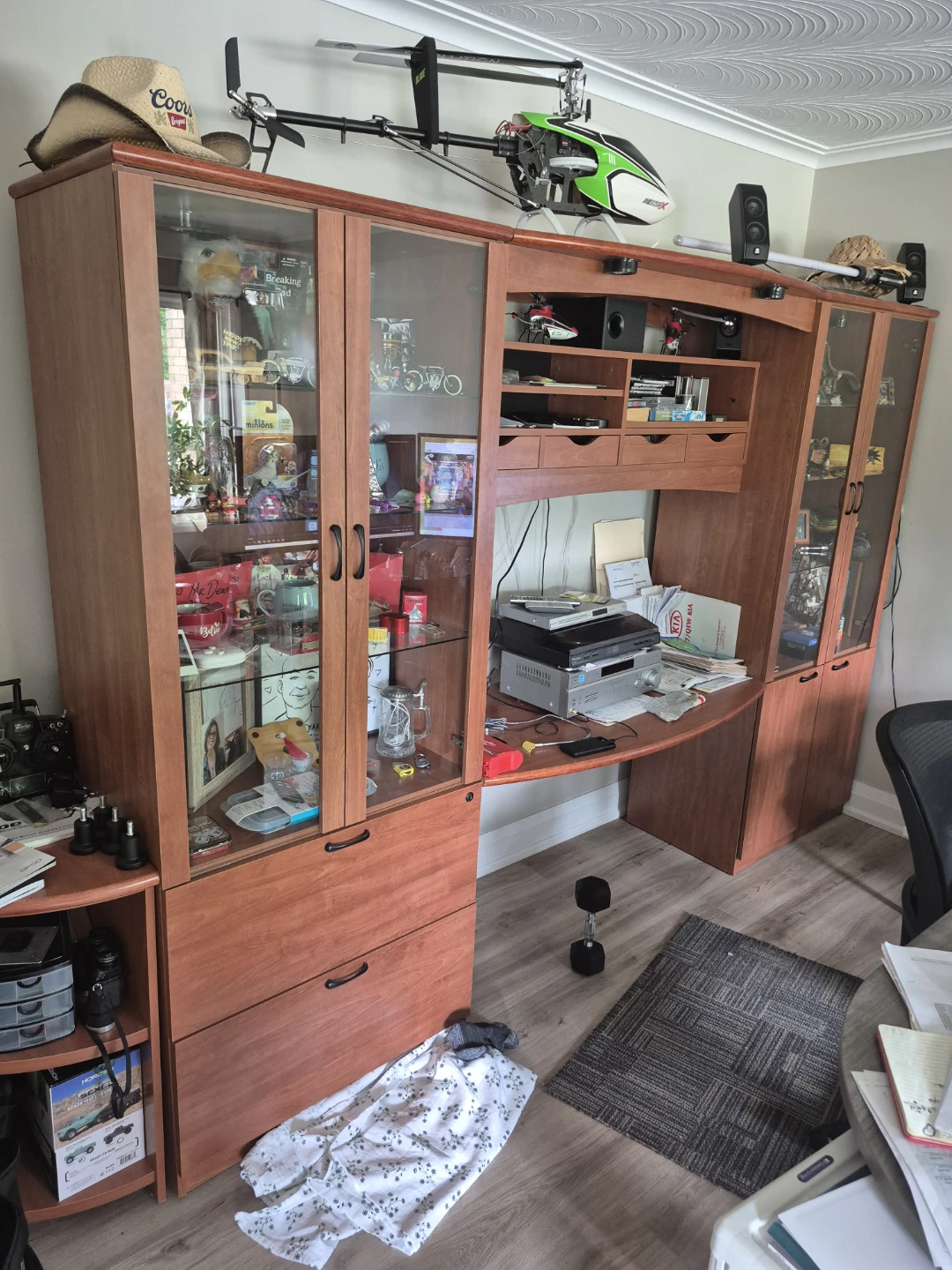 Wooden Curio Cabinet with Desk Area
