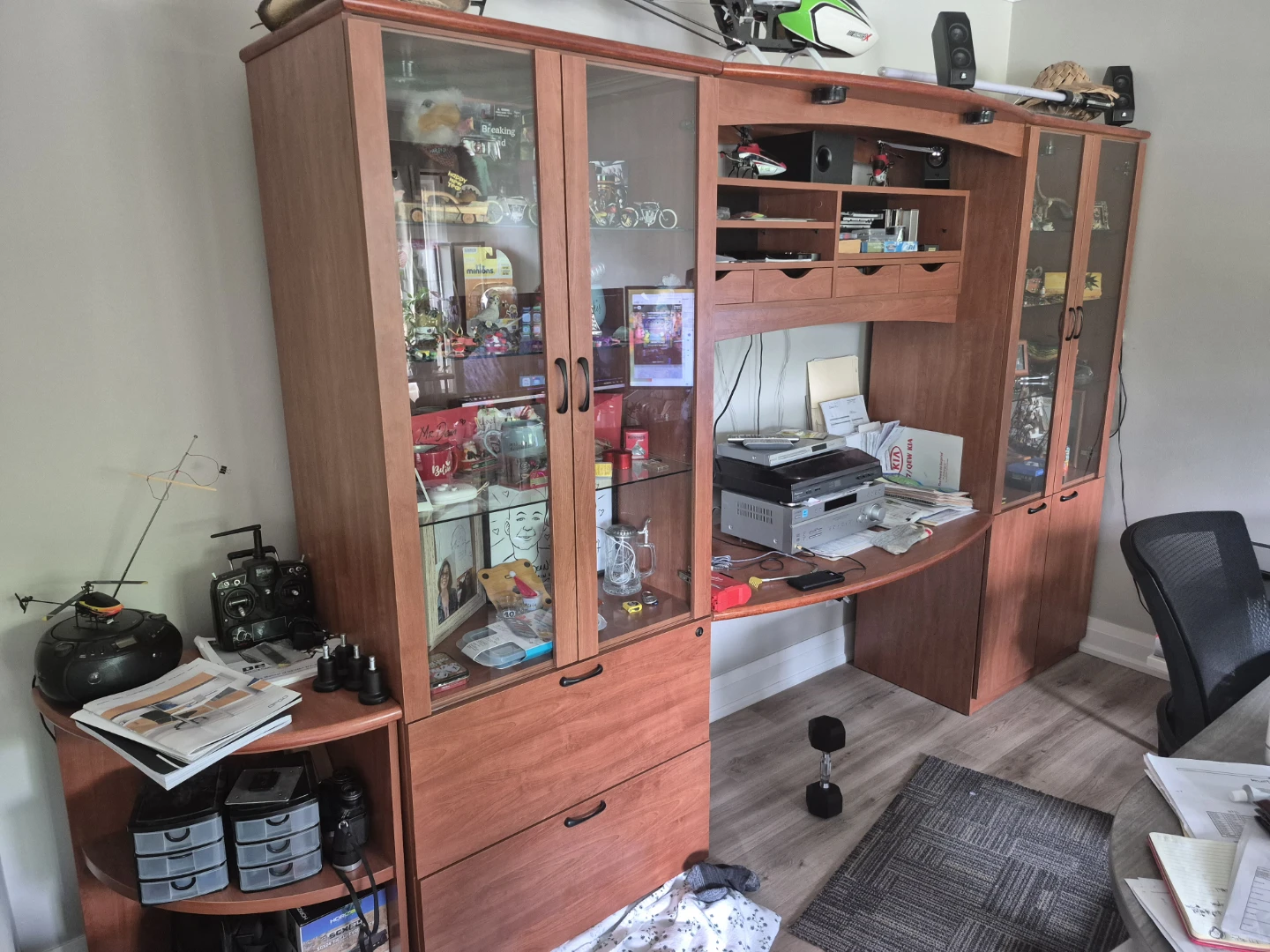Wooden Curio Cabinet with Desk Area - photo 2