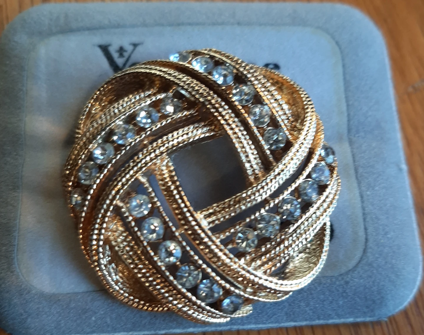 Vintage Vendome Gold Tone Brooch with Rhinestones