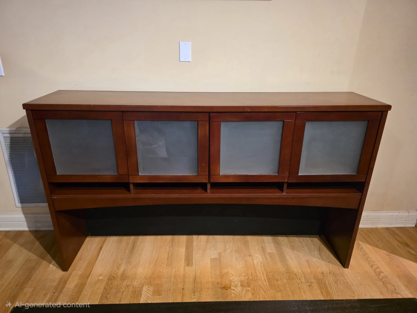 Dark Wood Hutch with Frosted Glass Doors