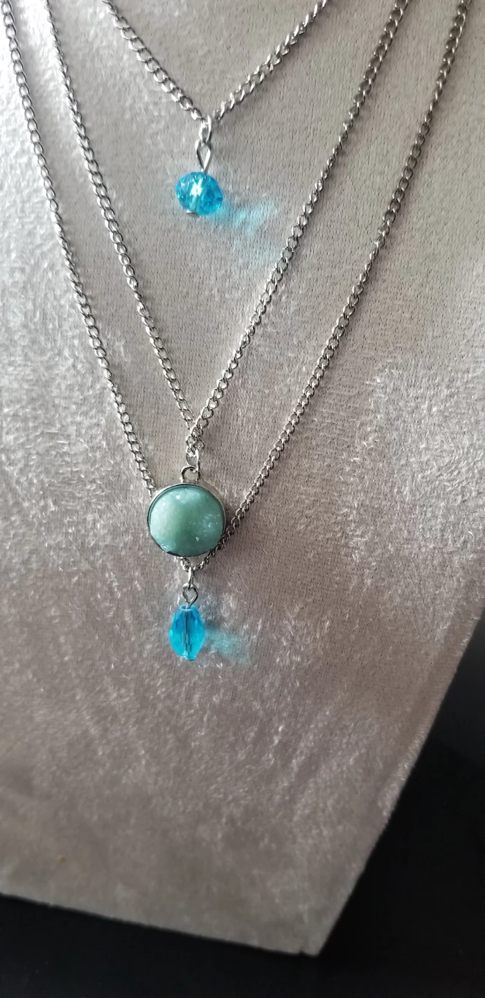 Layered Silver Necklace with Blue Beads - photo 2