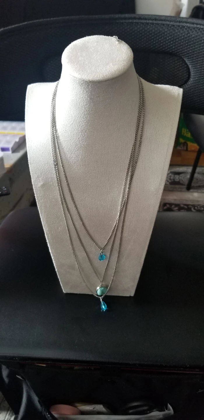 Layered Silver Necklace with Blue Beads - photo 3