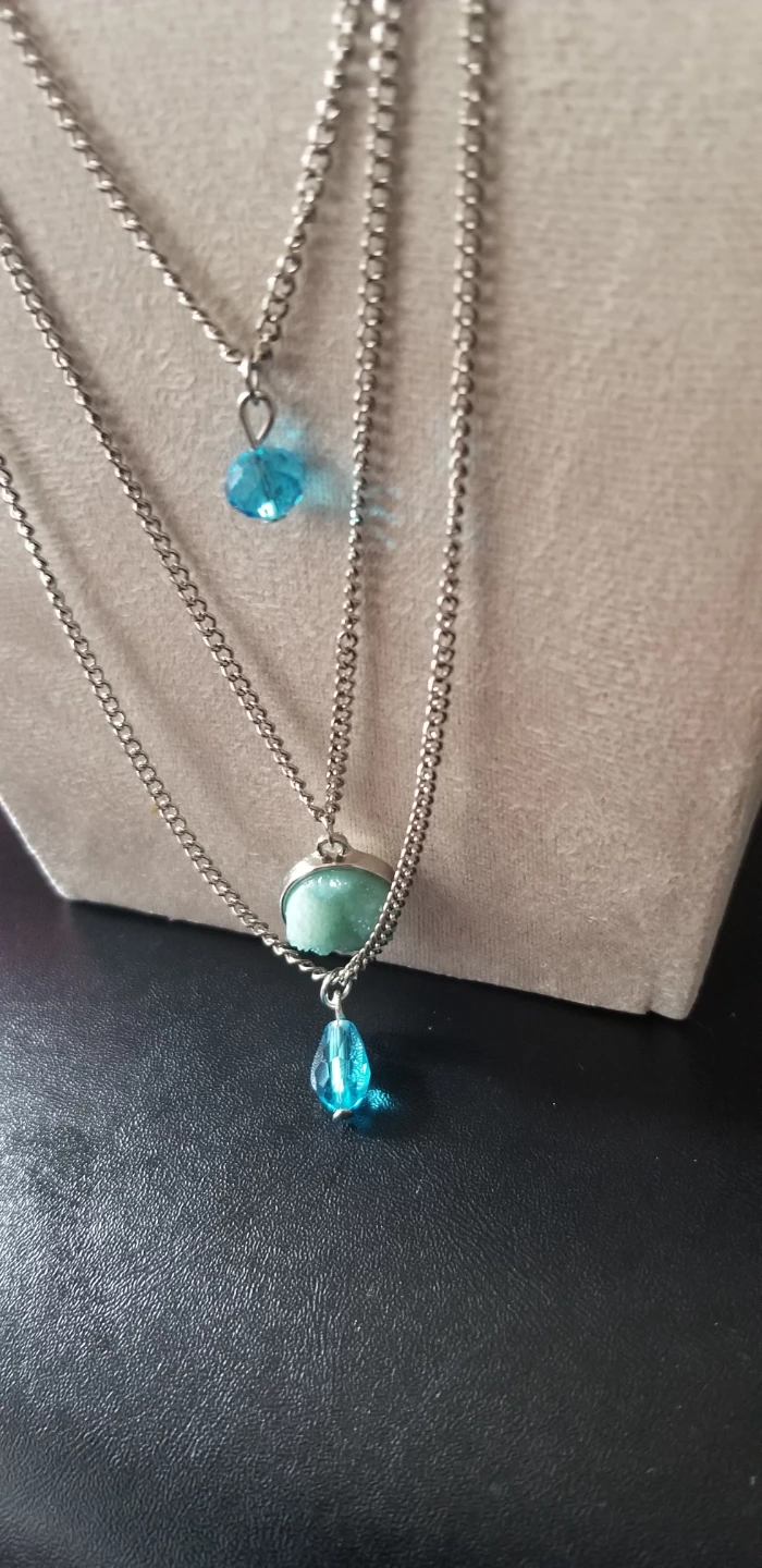 Layered Silver Necklace with Blue Beads - photo 4
