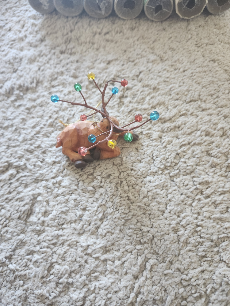 Wooden Reindeer Christmas Ornament with Beads