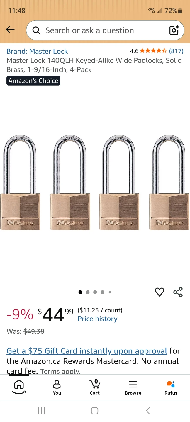 Master Lock 140QLH Keyed-Alike Wide Padlocks, Solid Brass - photo 3
