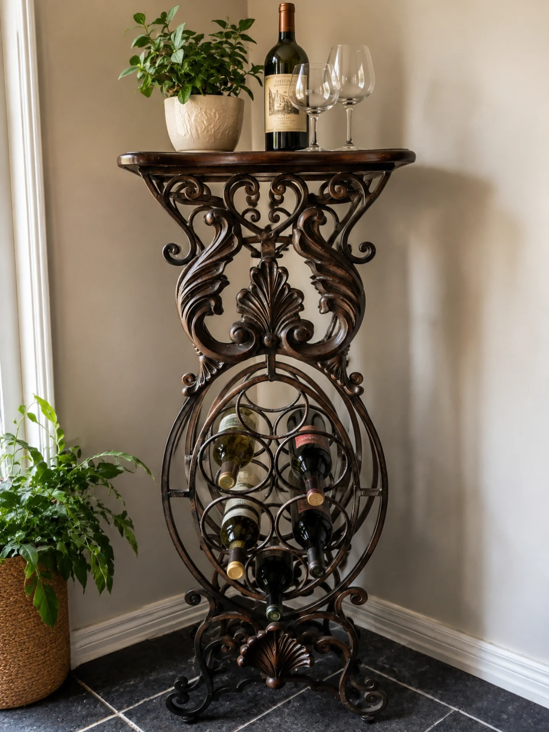 Elegant Wrought Iron Wine Rack – Excellent Condition