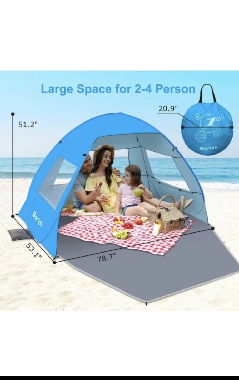 New Gorich Easy Pop Up Beach Tent for 3-4 Person, - photo 4