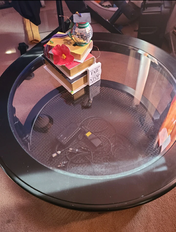 Round Black Coffee Table with Glass Top