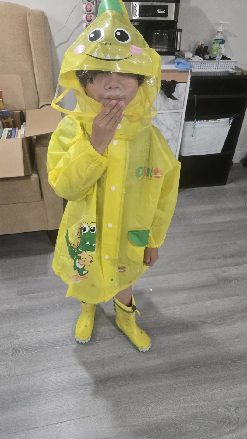 Kids Yellow Dinosaur Raincoat and Boots Set - photo 2
